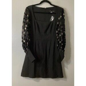 HUTCH Fit and Flare Dress Size 4 Black NEW Swiss Dot Sleeve Party GNO Anthro